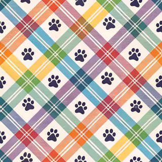 Rainbow Plaid with Paw Prints