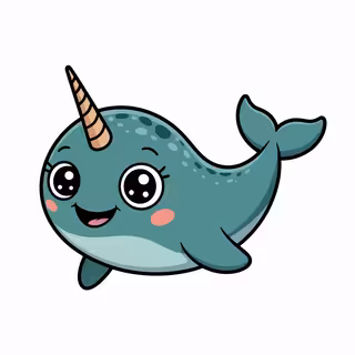 Cute Animated Narwhal Nursery Art