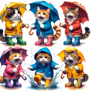 Cats in Colorful Raincoats