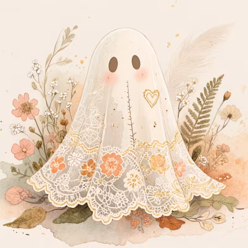 Whimsical Lace Ghost Illustration