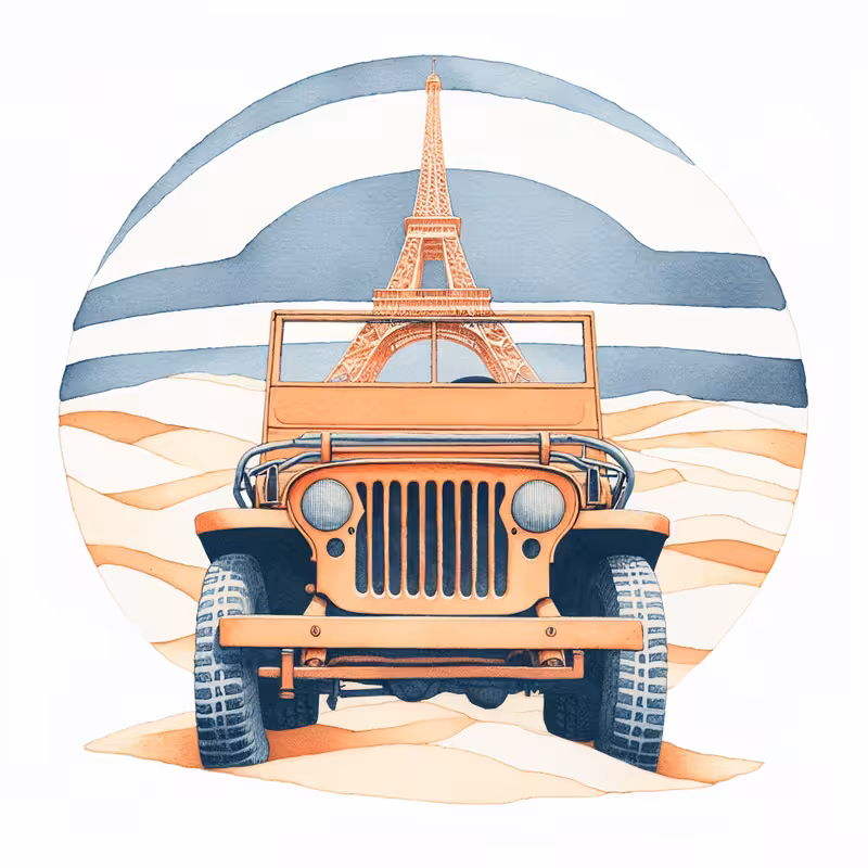 Watercolor Illustration of Safari Jeep