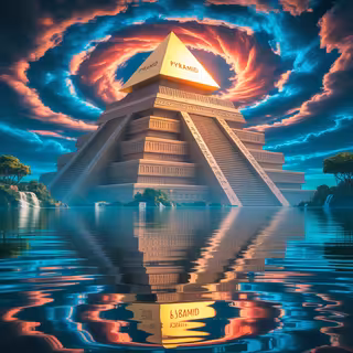 Floating Ancient Pyramid at Sunrise