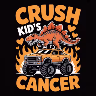 Orange Stegosaurus on Monster Truck