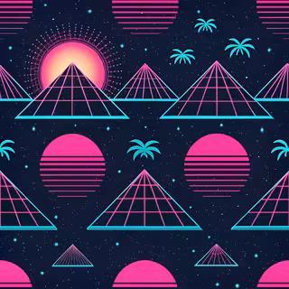Vaporwave Grid Horizons Pattern