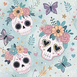 Pastel Sugar Skulls with Flowers