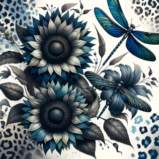 Detailed Blue Sunflower Tattoo Design