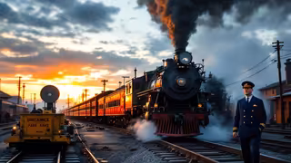 1930s Railroad Yard at Dusk