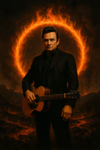 Johnny Cash with Guitar and Ring of Fire