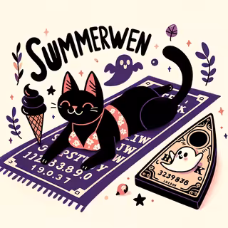 Black Cat in Bikini on Ouija Towel