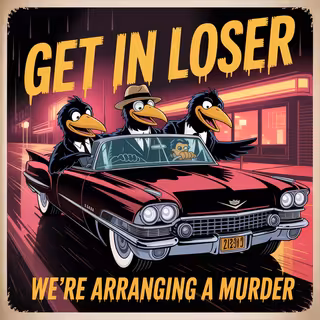 Retro Crows in Car with Bold Text
