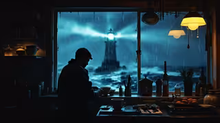 1930s Maine Lighthouse Keeper Scene