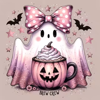 Whimsical Watercolor Ghost with Latte