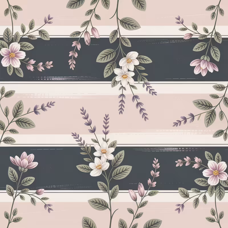 Vintage Striped Floral Wallpaper