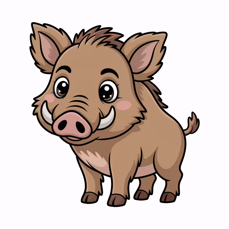 Cute Animated Wild Boar Vector Art