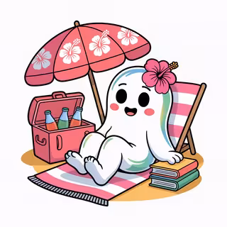 Iridescent Ghost on Beach Towel Clipart