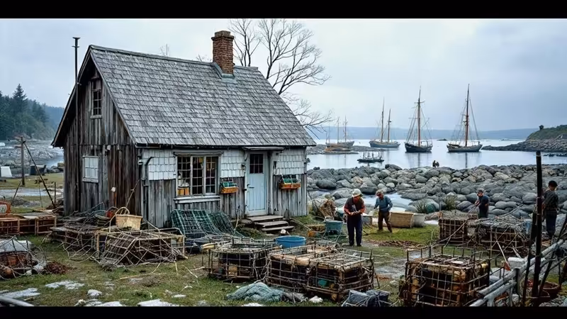1937 Maine Saltbox Cottage Scene