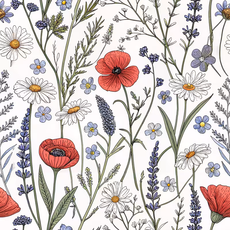 Wildflower Line Art Pattern
