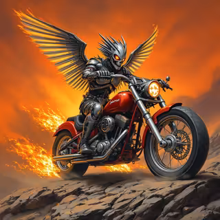 Futuristic Skull Rider on Motorcycle