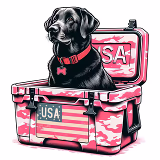 Black Labrador on Pink Camo Cooler