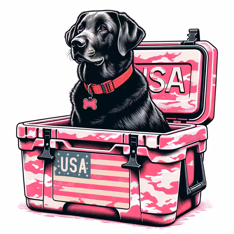 Black Labrador on Pink Camo Cooler