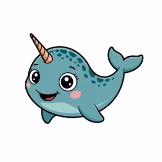 Cute Animated Narwhal Nursery Art