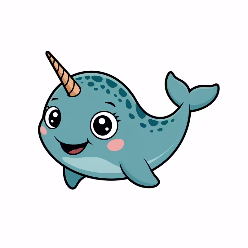 Cute Animated Narwhal Nursery Art