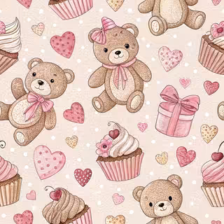 Plush Teddy Bears and Candy Hearts Pattern