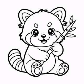 Kawaii Red Panda Line Art