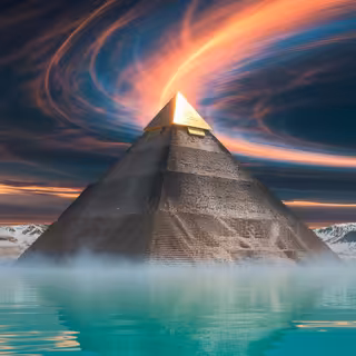 Floating Ancient Pyramid at Sunrise