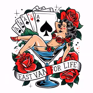Vintage Tattoo of Woman in Martini Glass