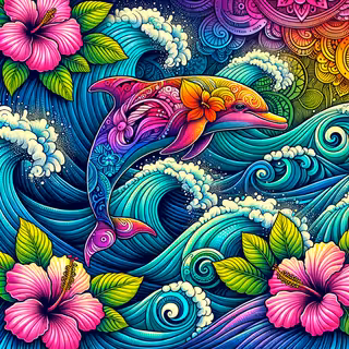 Vibrant Dolphin with Mandala Waves