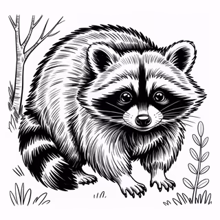 Black and White Raccoon Illustration