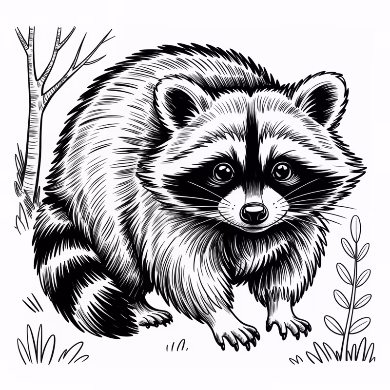 Black and White Raccoon Illustration