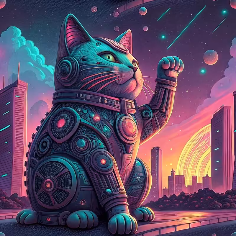 Futuristic Cyberpunk Maneki-Neko Cat