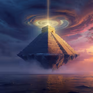 Floating Ancient Pyramid with Golden Capstone