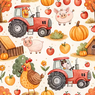 Cartoon Farmyard Scene with Animals
