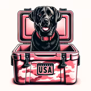 Black Labrador on Pink Camo Cooler