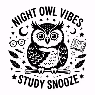 Humorous Black and White Owl Illustration