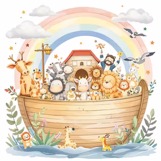 Watercolor Noah's Ark Baby Clipart