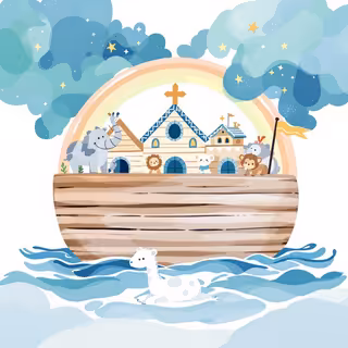 Watercolor Noah's Ark Baby Clipart