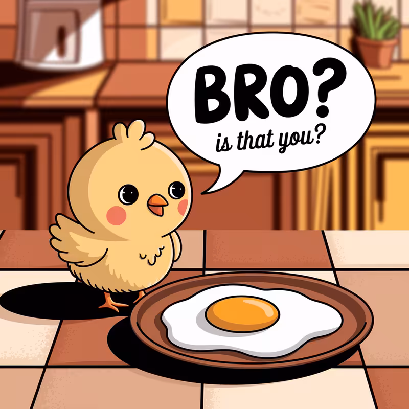 Cute Cartoon Chick with Sunny-Side-Up Egg
