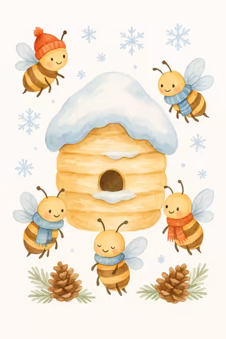 Winter Beehive Watercolor Art