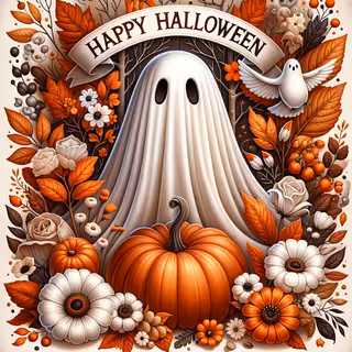 Whimsical Ghost with Autumn Flora