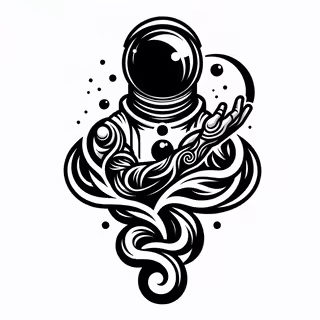 Elegant Black & White Astronaut Tattoo