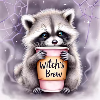 Serene Baby Raccoon with Potion Cup