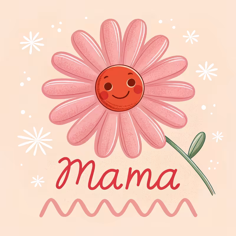 Pink Daisy with Smiley Face and MAMA