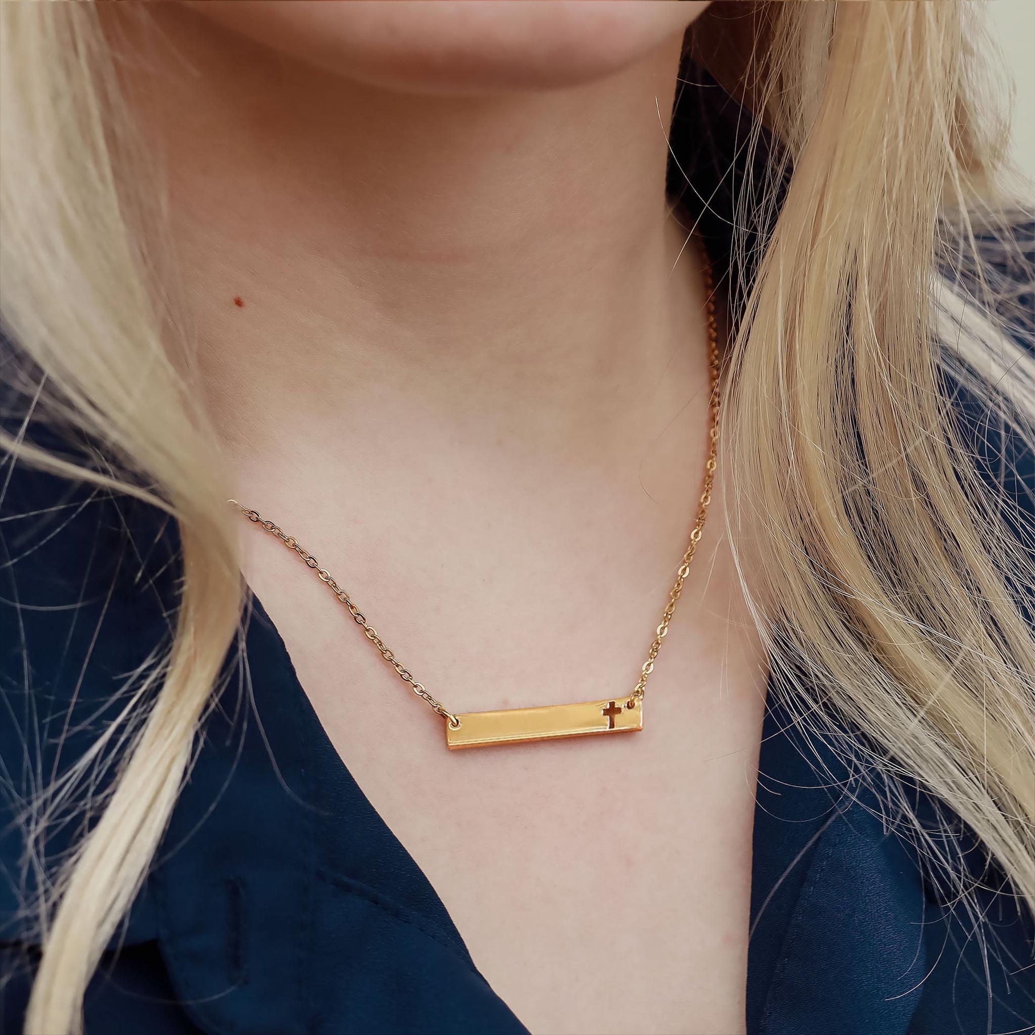 Product Catalog Preview Image Cutout Cross Bar Necklace (Engraving)